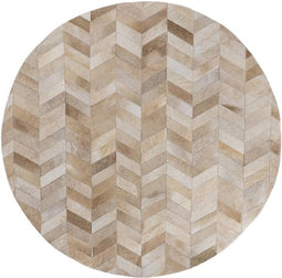 PTMD Joanne Beige Cowhair Patchwork Carpet Round S