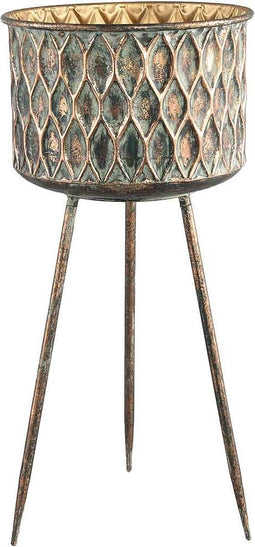 PTMD Jory Ronde Bloempot Op Standaard - H72 x Ø35 cm - Ijzer - Grijs