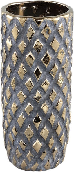 PTMD Juney Gold Ceramic Pot Rhombus Patt Round High S