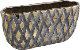 PTMD Juney Gold Ceramic Pot Rhombus Pattern Oval Low L