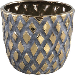 PTMD Juney Gold Ceramic Pot Rhombus Pattern Round Low L