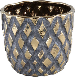 PTMD Juney Gold Ceramic Pot Rhombus Pattern Round Low M