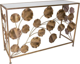 PTMD Kacey goudkleurige bijzettafel ijzer open schelp design rechthoek maat in cm: 120 x 40 x 80 - Goud