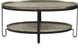 PTMD Kae Gold Oval Alu Black Iron Coffee Table 2 Layers
