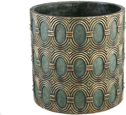 PTMD Kamilla Green Cement Round Pot Gold Art Deco Big L