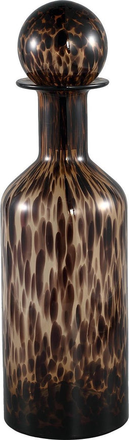 PTMD Karaf karee bruin glazen fles met deksel L