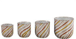 PTMD Kelci White Ceramic Round Pot Wavy Colored Lines L