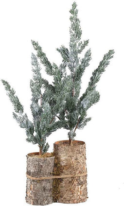 PTMD Kerstboompjes Schors - 35 x 30 x 75 cm - Set van 2 - Groen