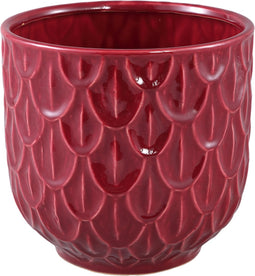 PTMD Kobee Red ceramic glazed pot round leave patternXL