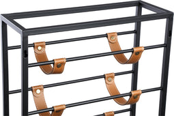 PTMD Kyrann Black Rectangle Iron Wine Rack With Leather