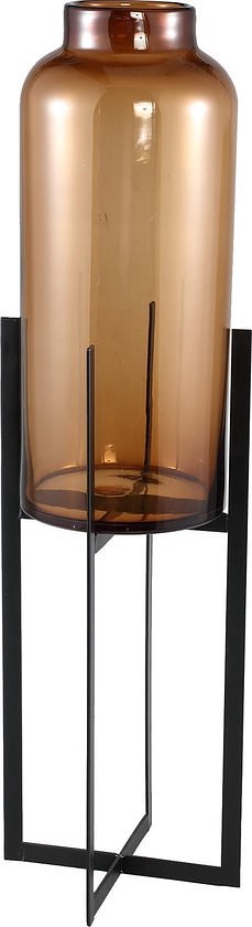 PTMD Lamis Vaas Met Houder - 20 x 20 x 69 cm - Glas/metaal - Bruin