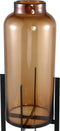 PTMD Lamis Vaas Met Houder - 20 x 20 x 69 cm - Glas/metaal - Bruin