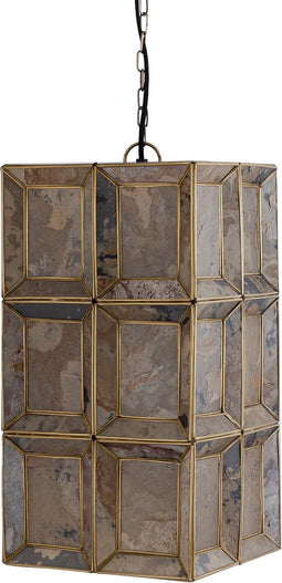 PTMD Layra Brass Stone Veneer Hanging Lamp Antique