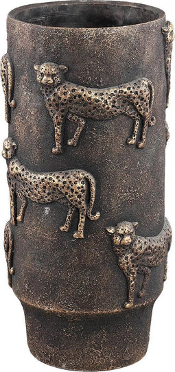 PTMD Leio Ronde Pot Luipaard - H50 x Ø22 cm - Cement - Bruin