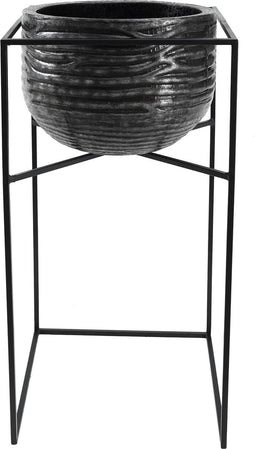 PTMD Lesley Black Brush Alu Pot On Black Iron Stand SV2