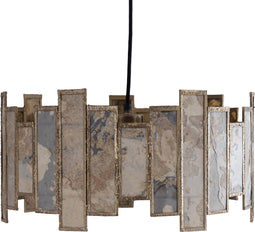 PTMD Levan Brass Stone Veneer Hanging Lamp Round