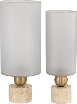 PTMD Levee White Glass Stormlight Travertine Base S