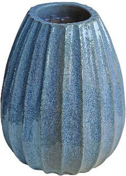 PTMD Lionne Blue Ceramic Pot Ribbed Bulb Round L