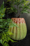 PTMD Lionne Green Ceramic Pot Ribbed Bulb Round S
