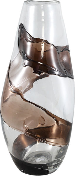PTMD Lisee Brown Solid Glass Vase Line Frost L