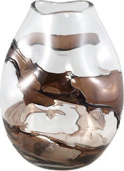 PTMD Lisee Brown Solid Glass Vase Line Frost S
