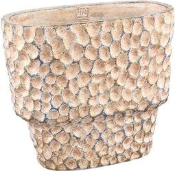 PTMD Liselot Brown Oval Cement Pot Stamped Pattern L