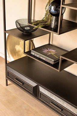 PTMD Lixly Black wood iron frame open cabinet