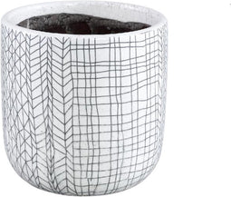 PTMD Lowie White Ceramic Pot Lines Pattern Round L