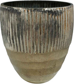 PTMD Lynell Windlicht - H13 x Ø12 cm - geribbeld Glas - Goud Koper