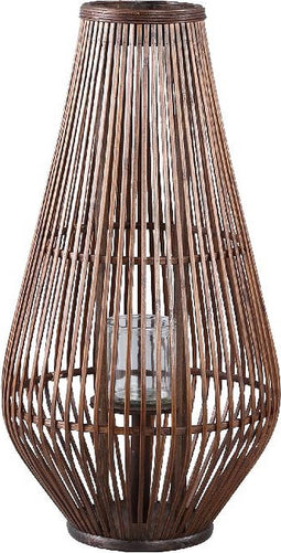 PTMD Lysia Brown Round Bamboo Lantern With Glass L