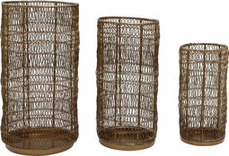 PTMD Maddin Rond Windlicht - H32 x Ø17 cm - Set van 3 - Ijzer - Koper