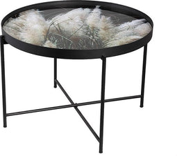 PTMD Marvin Bijzettafel Pampas Print - H43 x Ø60 cm - Metaal - Zwart