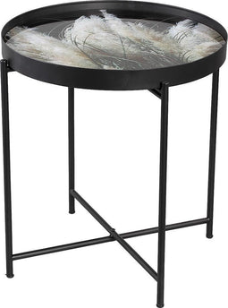 PTMD Marvin Bijzettafel Pampas Print - H48 x Ø43 cm - Metaal - Zwart