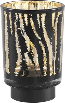 PTMD Maudy Theelicht Zebra LED - H15 x Ø10 cm - Glas - Zwart/goud