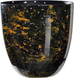 PTMD Mayla Theelicht Marmer - H15 x Ø13 cm - Glas - Zwart