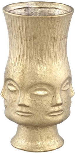 PTMD Melda Ronde Bloempot Gezichten - H25,5xØ13,5 cm - Keramiek - Goud