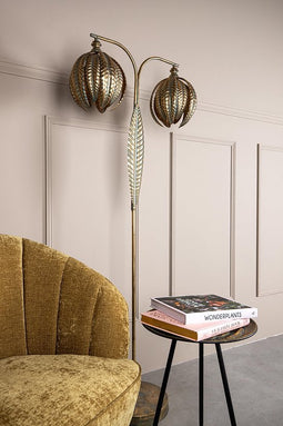 PTMD Mellis Dubbele Vloerlamp Bladeren - 67 x 30,5 x 158 cm - Ijzer - Goud