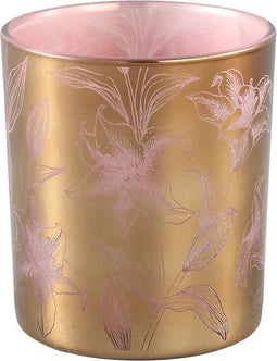PTMD Melody Rond Theelicht Lelie - H10 x Ø9 cm - Glas - Goud/roze