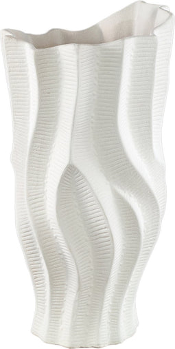 PTMD Merc White Ceramic Pot Wavy Ribbed High L