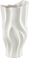 PTMD Merc White Ceramic Pot Wavy Ribbed High L