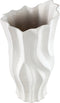 PTMD Merc White Ceramic Pot Wavy Ribbed High L