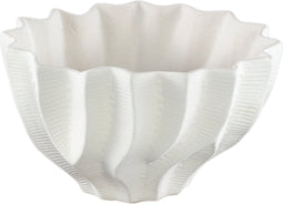 PTMD Merc White Ceramic Pot Wavy Ribbed Low L
