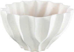 PTMD Merc White Ceramic Pot Wavy Ribbed Low S
