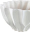 PTMD Merc White Ceramic Pot Wavy Ribbed Low S