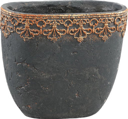 PTMD Mesa Ovale Bloempot - 25 x 12,5 x 22 cm - Cement - Zwart