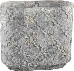 PTMD Mirla grijze cement antiek patroon pot ovaal maat in cm: 40 x 20 x 36 - Grijs