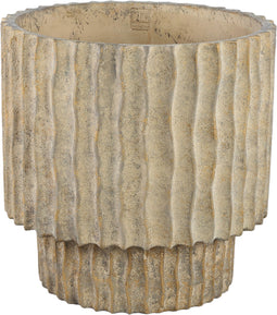 PTMD Mitty Brown Cement Pot Wavy Ribs Round Low XXL