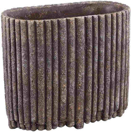 PTMD Morganne Brown Oval Cement Pot Ribbed Lines L