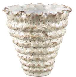 PTMD Nianh Cream Ceramic Pot Irregular Ribbed Round L