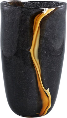 PTMD Nicho Black Glass Vase With Gold Stripe Round